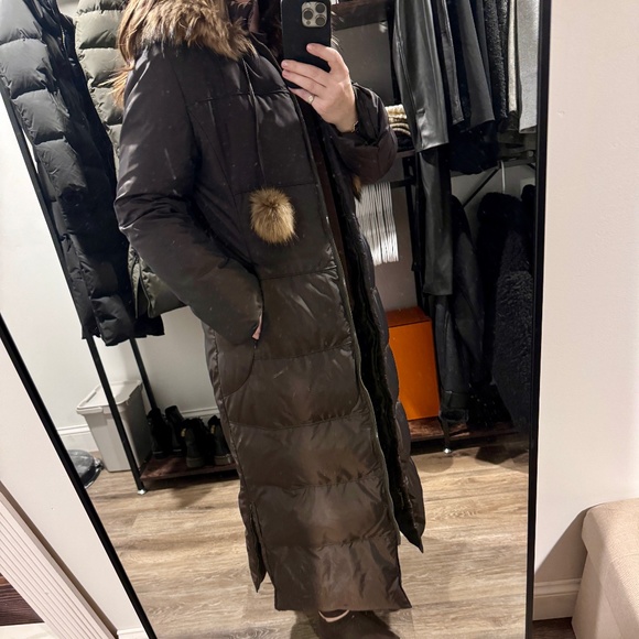 Via Spiga Long Brown Hood Puffer Long Jacket Coat With Genuine Fox Fur - Size M - Picture 2 of 9